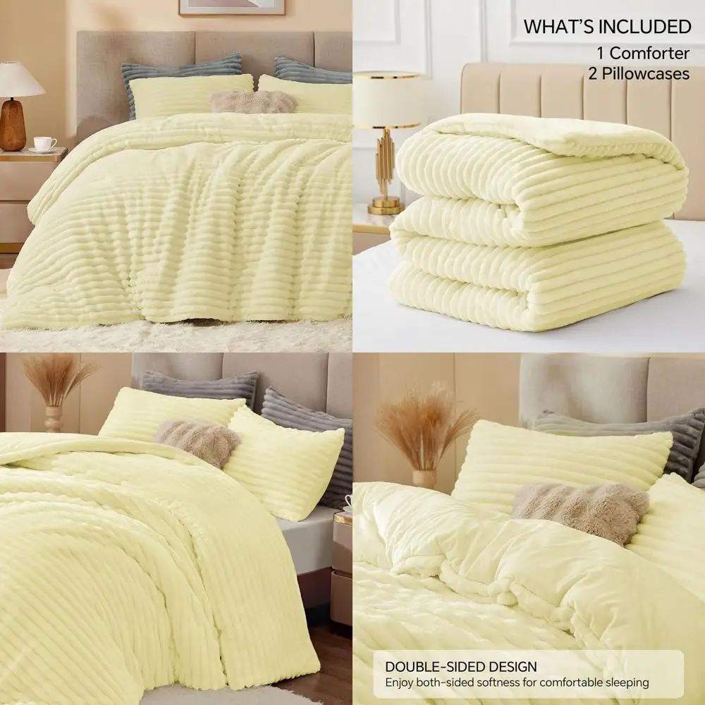 

Ultra Soft & Cozy Yellow Fluffy Bedding Set, Plush Heavyweight Winter Comforter with 2 Pillowcases