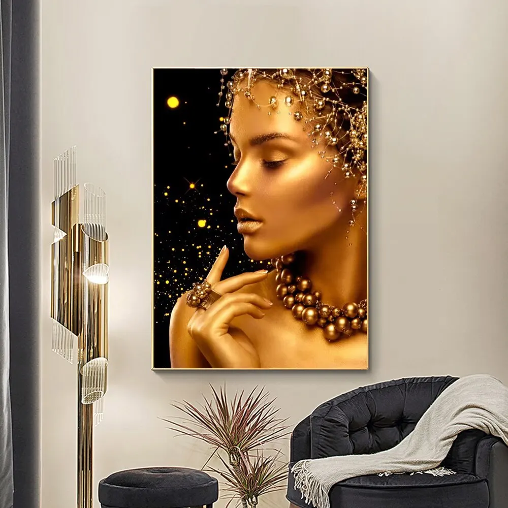Modern Gold Makeup Women Canvas Painting Decorative Wall Art Posters for Living Room Home Decor Unframed
