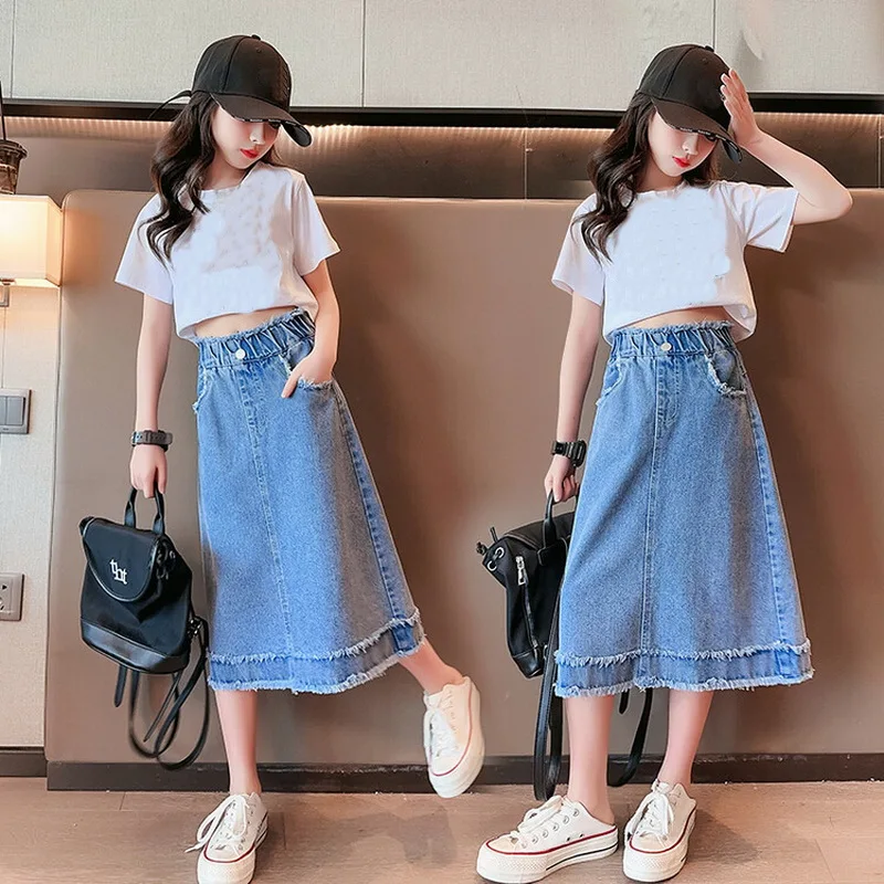 School Girls Denim Skirt Spring Summer New 2023 Casual Skirt for Children Fashion Teenage Kids Skirt 9 13 14 Years