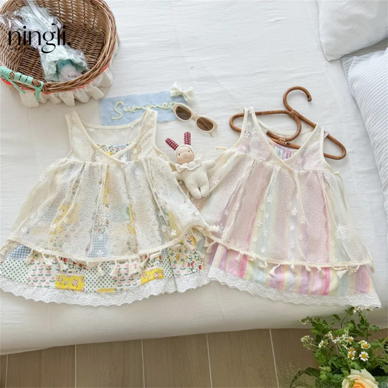 

Girls' Summer Dress Ethnic Style Super Pretty Children's Vest Strap Dress Fashionable Princess Dress Trendy