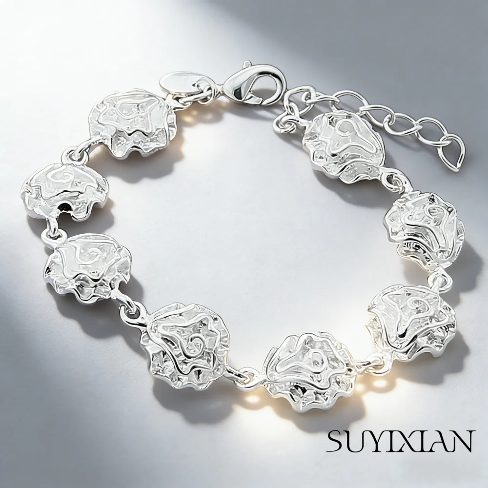 

925 Sterling Silver Fresh and Sweet Rose Bracelet Birthday Party Anniversary Gift Perfect for Daily Wear Holiday Gifts