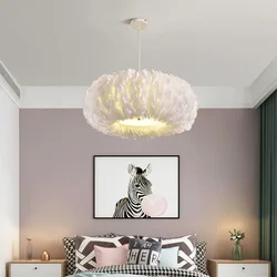 2024 Nordic Led Feather Chandelier Living Room Bedroom White Pendant Chandelier Feathers Pendant Lights Home Decor Lighting