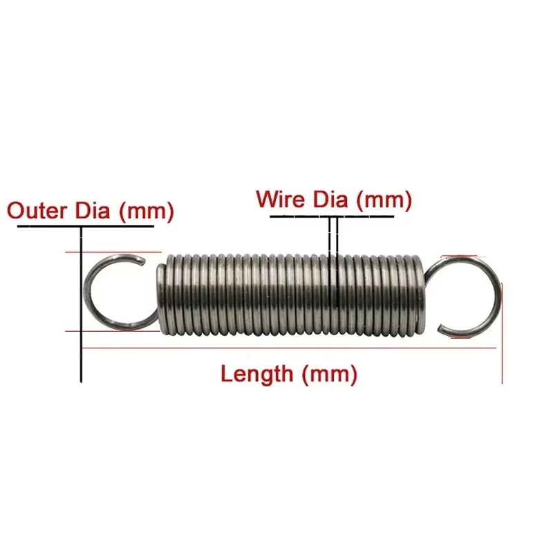 Springs Steel For DIY Tool Wire Dia 2mm Outer Dia 16/18/20/22mm Length 50mm - 280mm Extension Tension Hooked Spring