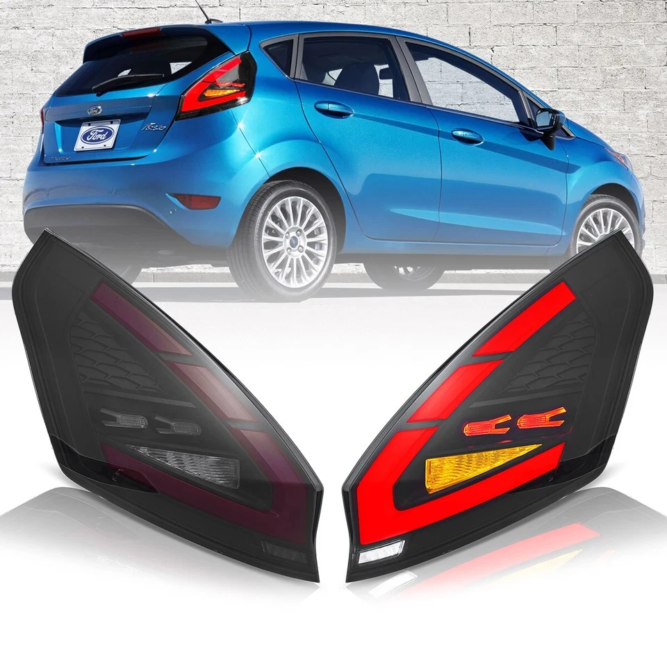 

LED Tail Lights for Ford Fiesta Hatchback 2013-2014 2015 2016-2017-2019 Sequential Turn Signal Brake Black Rear Lamps Assembly