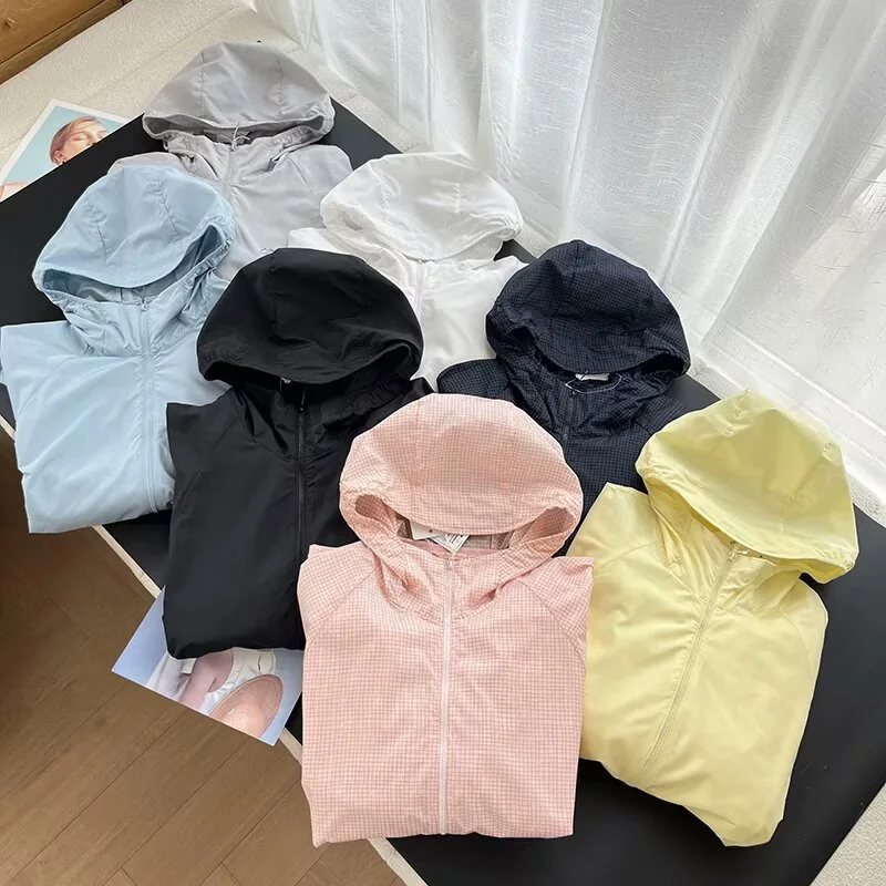 女性のポータブル UV 保護フード付き Jaet/チェック柄防水軽量日焼け止め服ファイオナブルな夏のアウターウェア