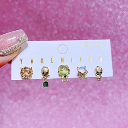 MIGGA 5pcs Mix and Match Cartoon Stud Earrings Set for Women Girls Gold Plated Cubic Zircon Stone Jewelry