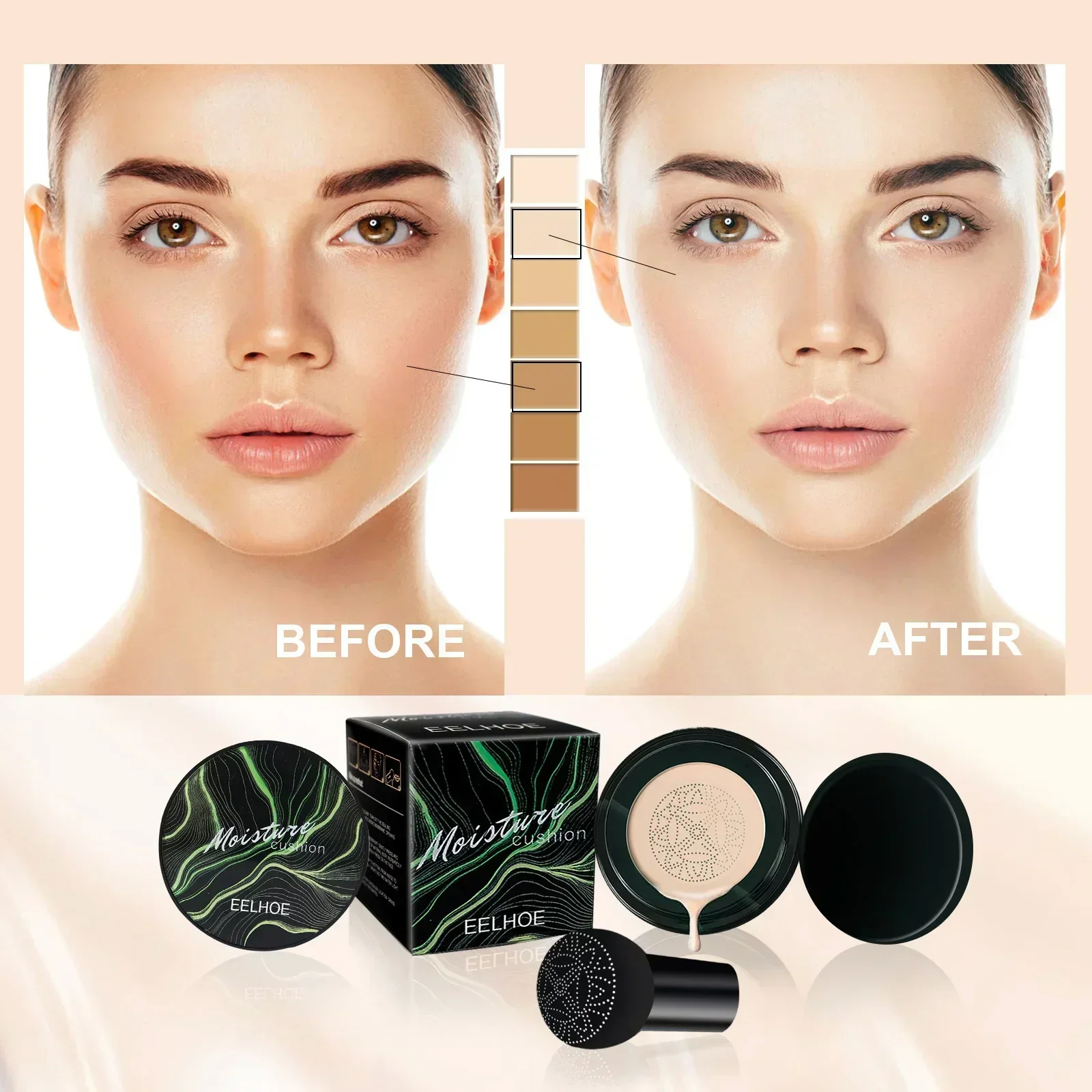 EELHOE Mushroom Head Air Cushion BB Cream Mushroom Air Cushion Covers Facial Defects, Brightens and Moisturizes