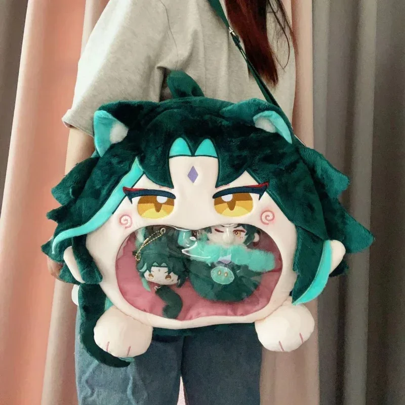 Anime Game Genshin Impact Cosplay Lolita Girls Itbag Xiao Kawaii Face Plush Stuffed Backpack Funny Bags Wallet Decor Gift Bag