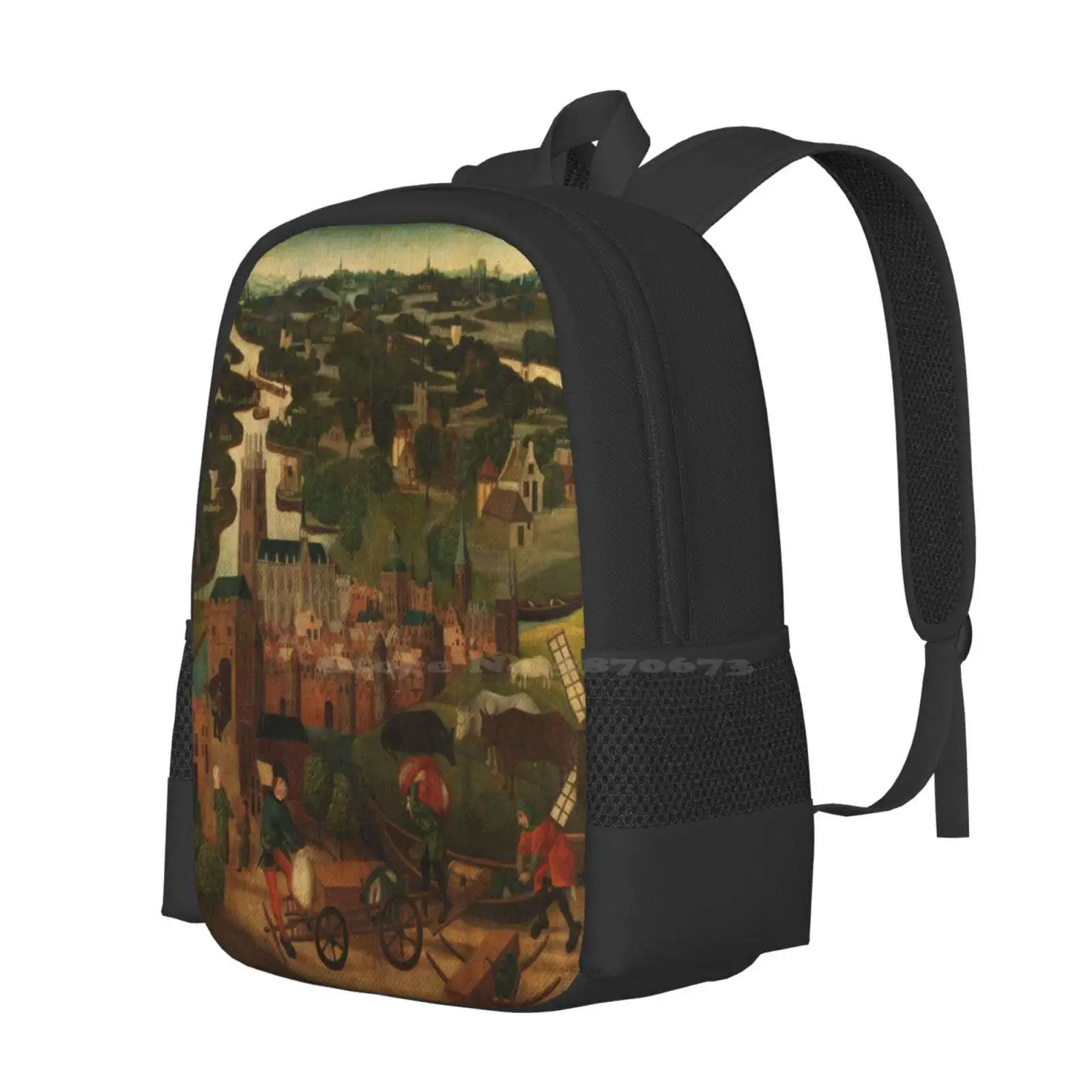 Medieval Village Hot Sale Schoolbag Backpack Fashion Bags Medieval Art High Art Fine Art Vintage Art Classic Art European Art