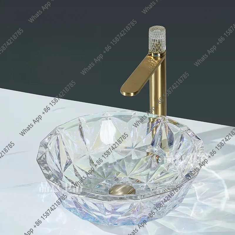 

AHotel Washbasin, Transparent Glass Light Luxury Minimalist Style Crystal Countertop Basin, Home Bathroom Designer