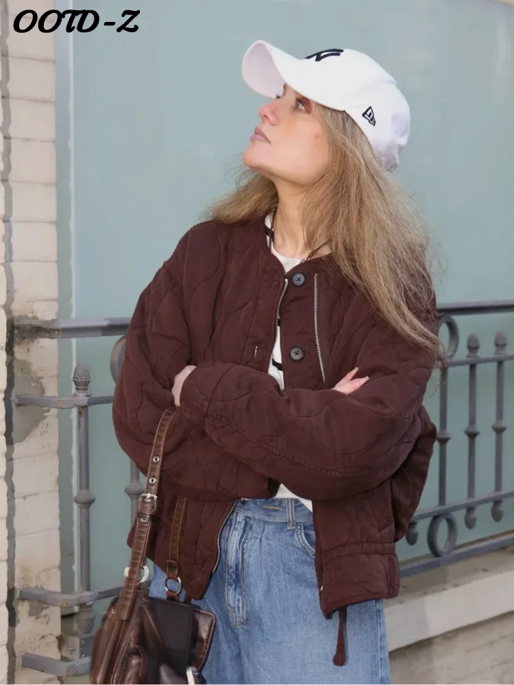 

Повседневное пальто с хлопковой подкладкой и круглым вырезом, женское однотонное стеганое пальто в полоску с волнистыми волнами, однобортное пальто на молнии, женская осенне-зимняя женская верхняя одежда