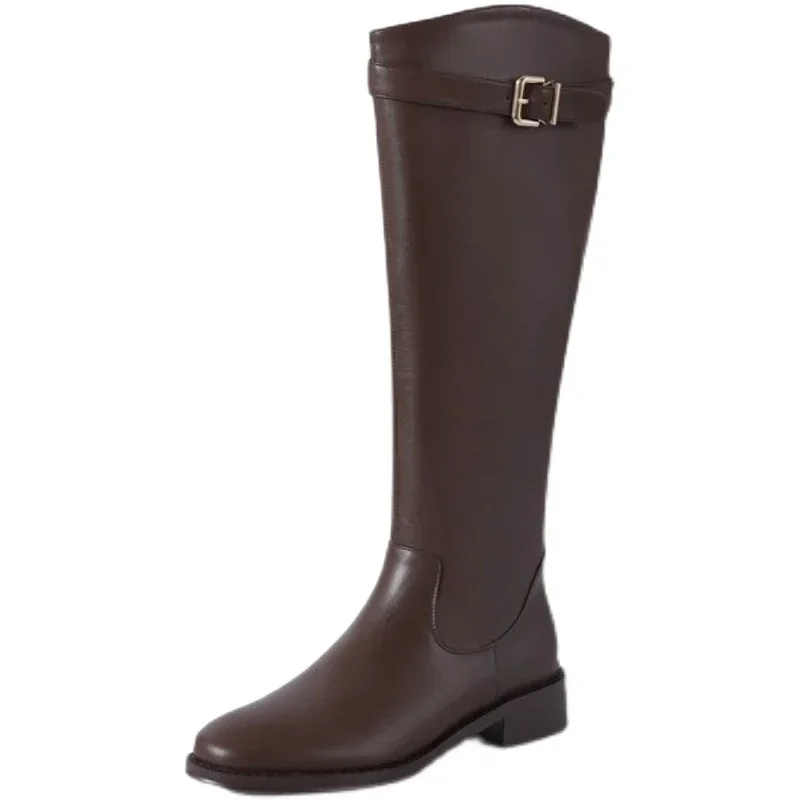 Vintage Women Slim Knee-High Boots Fashion Belt Buckle Shoes Autumn Low Heel Ladies Modern Long Booties image 6