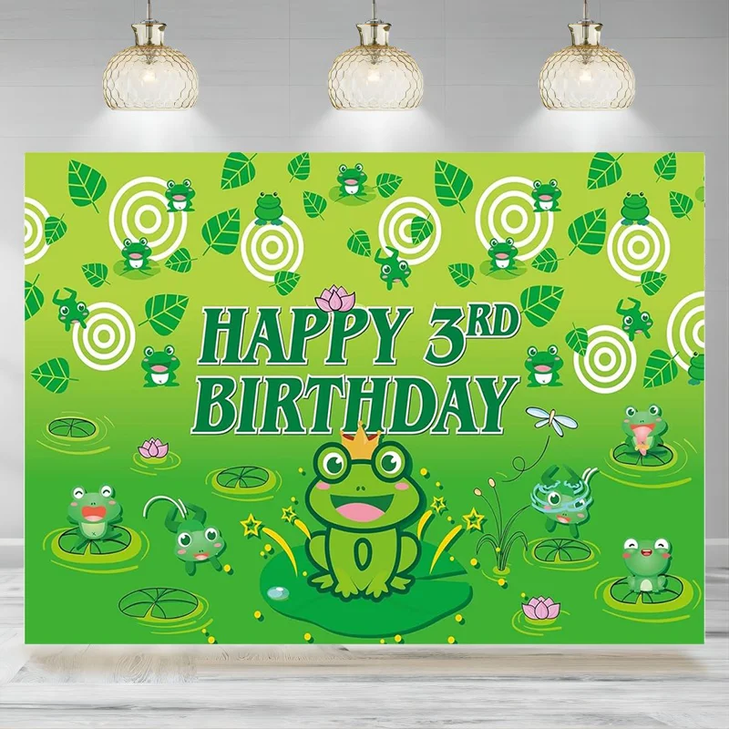 Frogs 3rd Birthday Backdrop Decorations Frogs Theme Birthday Banner Kids 3rd Birthday Party Photographic Background