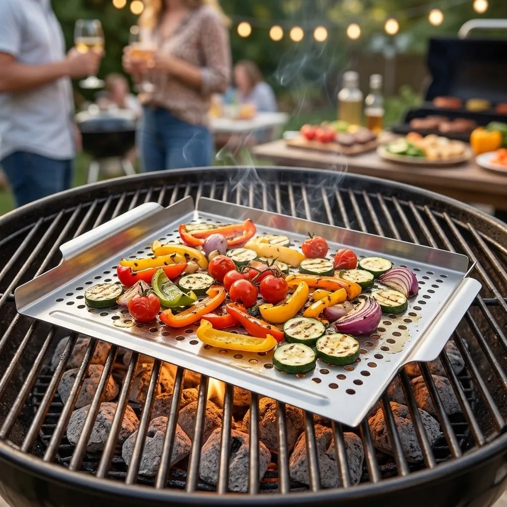 Perforated Stainless Steel Grill Pan for Uniform Heat Transfer and Reduced Oil Buildup When Grilling on For Outdoor Equipment