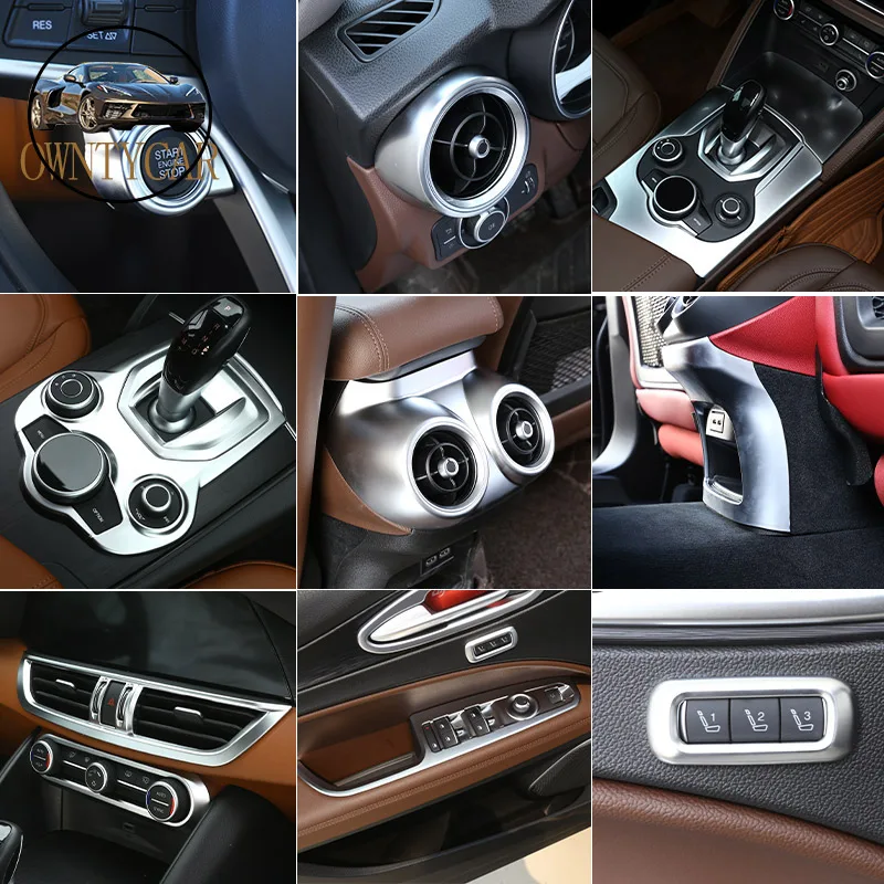 For Alfa Romeo Giulia Stelvio 2017-2020 Silver Interior Accessories Car Interior Stickers Gear Shift Panel Cover Trim Stickers