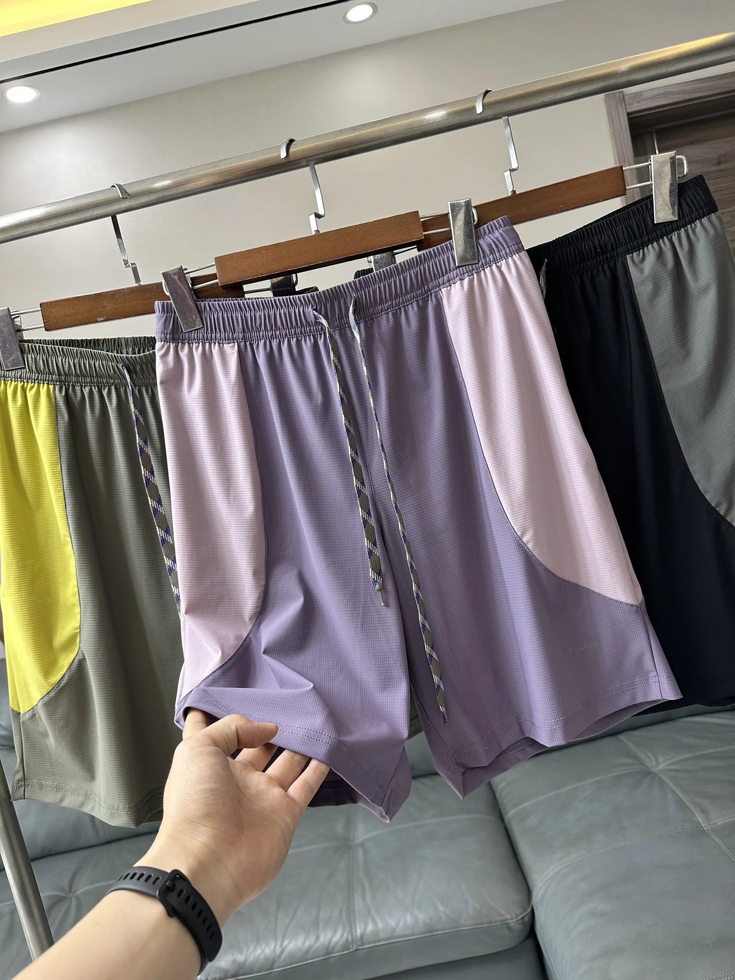 Ice Silk Quick Dry Outdoor Men's Short Pants Five Parts Color Block Breathable Summer Shorts Casual Straight Leg Elastic Waist