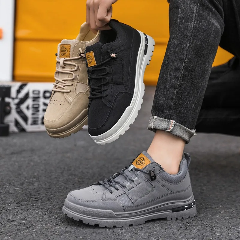 Men's Sneakers High Top 2024 New Autumn/winter British Trendy Workwear Casual Shoes Thick Soled Lace Up Anti Slip Comfort Shoes