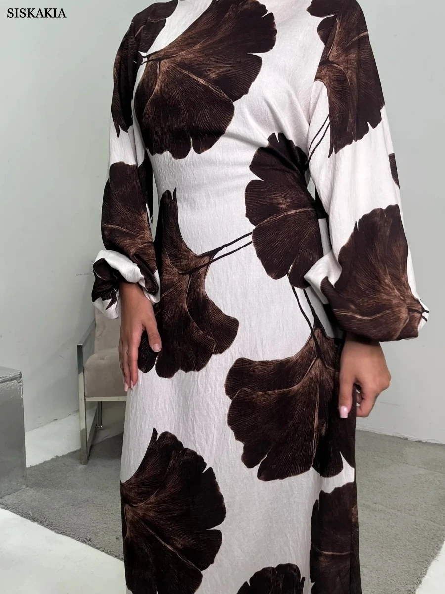 Siskakia Graphic Print Abayas For Woman Dubai Luxury 2025 Moroccan Bundled Sleeve Kaftan Dress