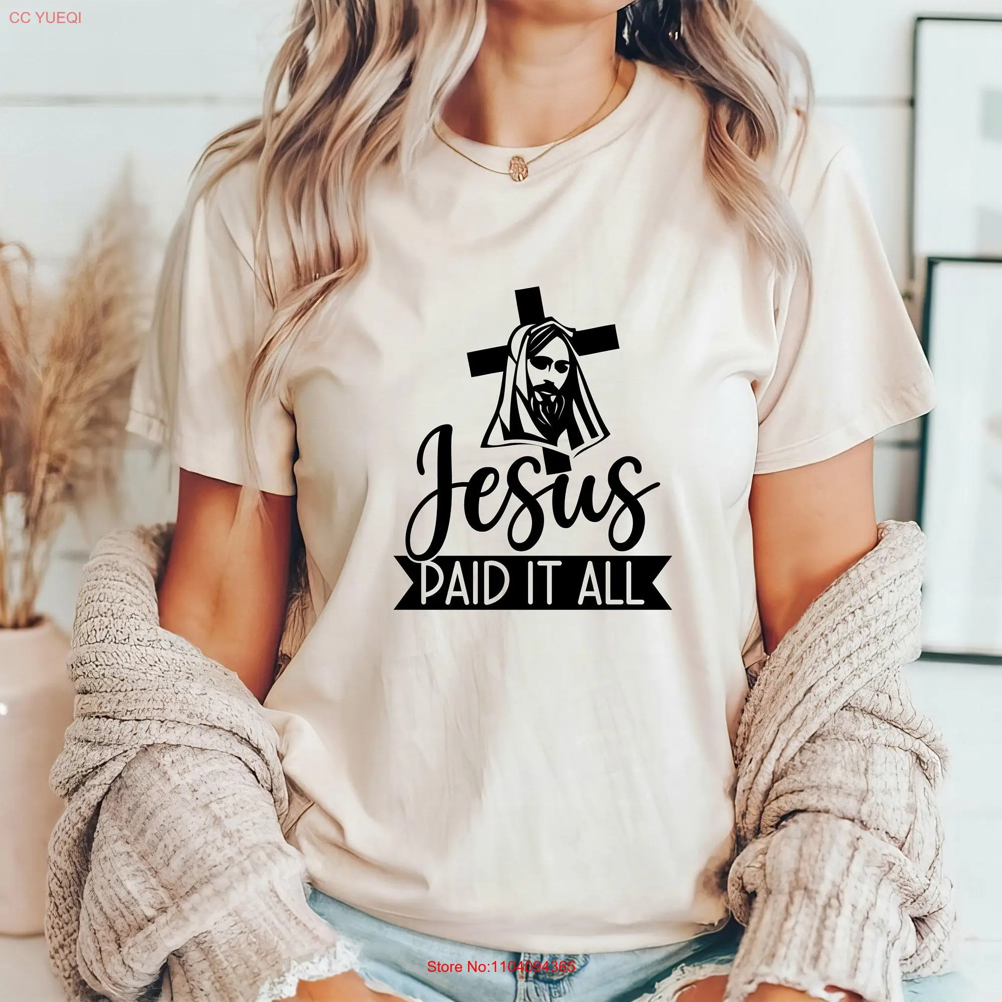 Jesus Paid It All T Shirt Christian Bible Verse Religious Outfit Retro Faith Cross  long or short sleeves