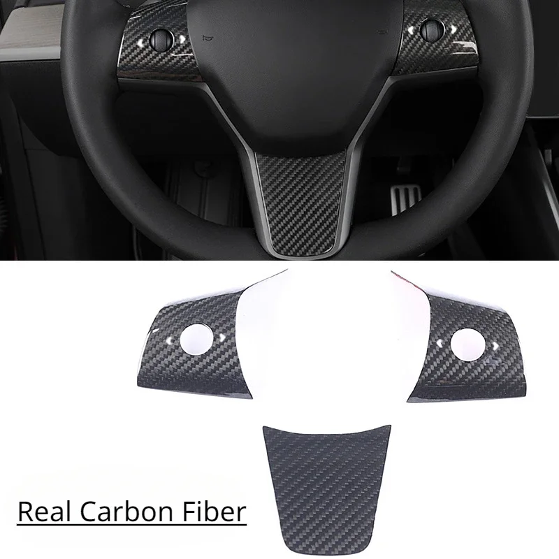 For Tesla Model 3 Y Steering Wheel Patch Real Dry Carbon Fiber 3K 240G Handmade Steering Sticker Covers Accessories 2017-2023