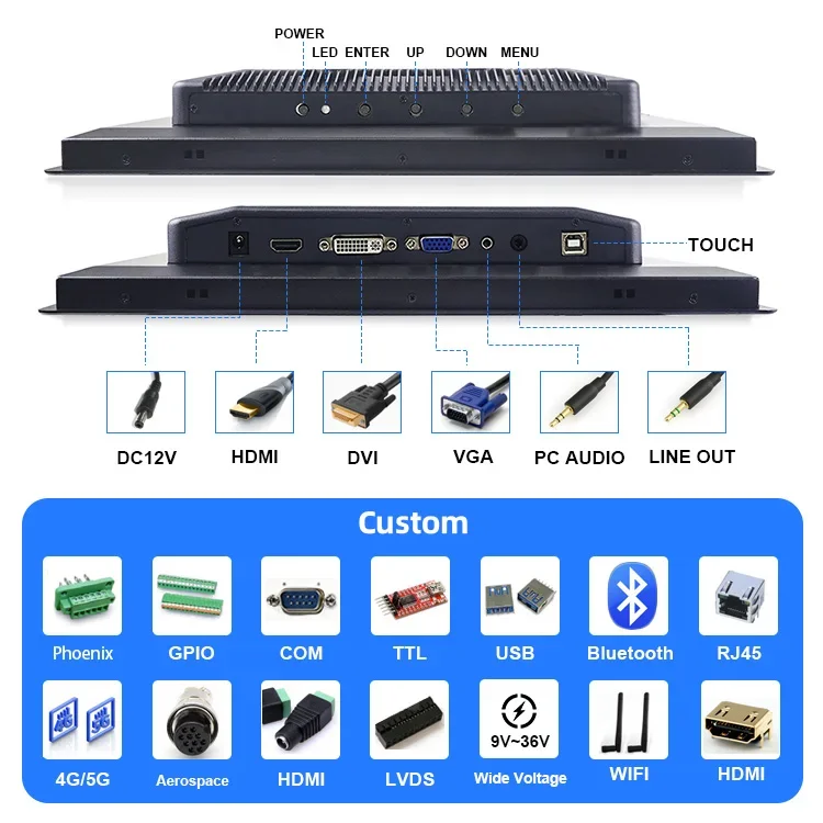 COMPT custom 13.3 inch ip65 waterproof multitouch steam-proof embedded panel mount high brightnessindustrial touchscreen monitor