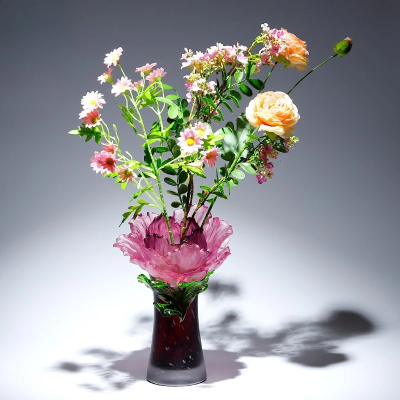 Creative handmade ancient glazed vase peony flower decorative ornament niche high-end living room flower arrangement