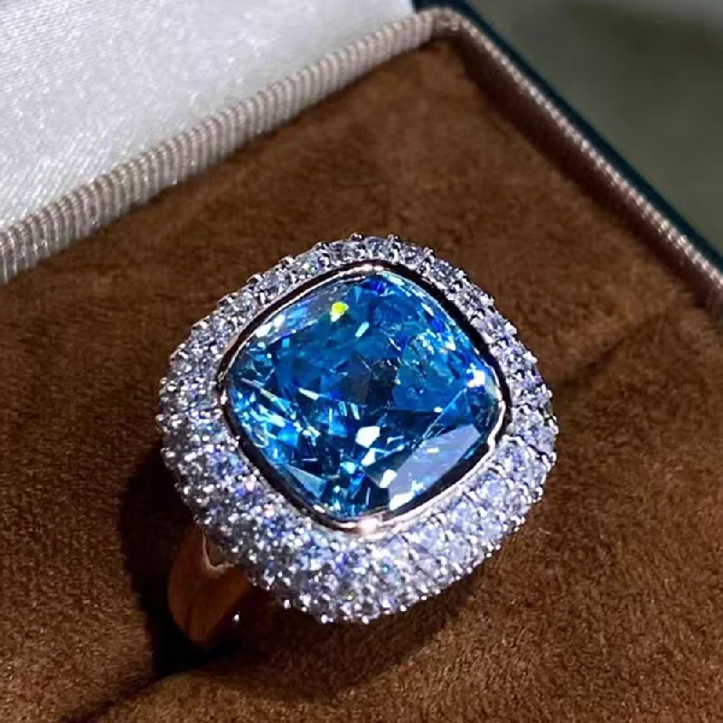 KQDANCE 925 Silver Topaz Blue Gemstone Cubic Zirconia Women's Wedding Ring Luxury Engagement Party Elegant Brilliant Jewelry