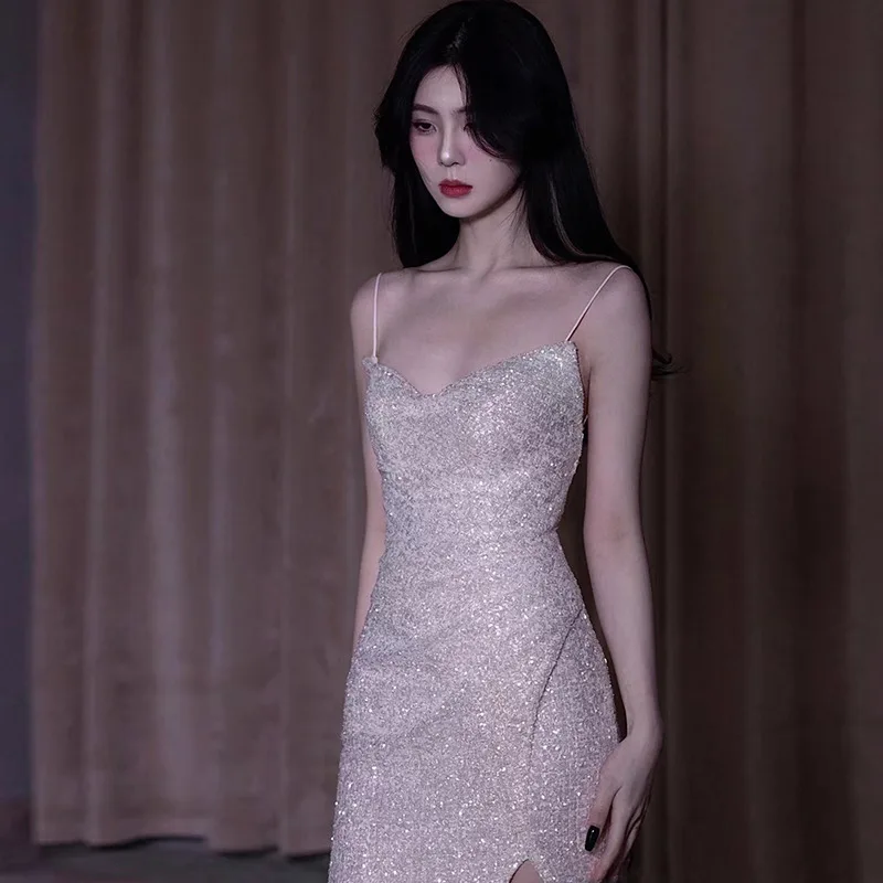 Französisches Abendkleid für Damen, neu, High Sense, hochwertig, erschwinglich, luxuriös, Nische, Geburtstag, Hochzeit, Gastgeber, Sling, Frühling