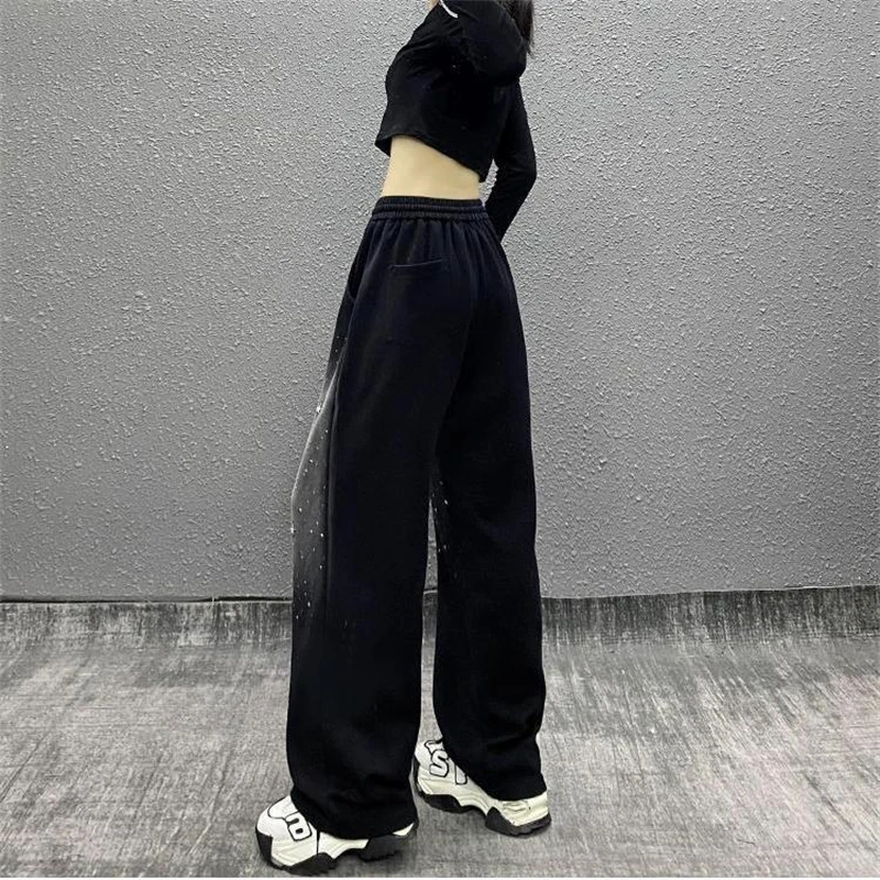 Women Clothing Trendy Vintage Casual Streetwear Harajuku Y2K Sports Baggy Pants Female Oversized Rhinestone High Waist Trousers