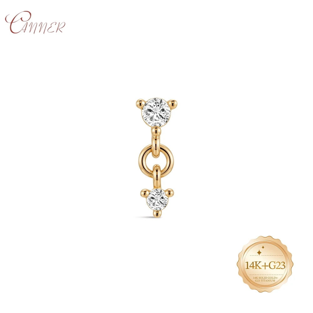 CANNER 14K Solid Gold Zircon Stud Earrings 1PC Eight pointed star Women Heart Flat back piercing Sparkling Classic Jewelry Gift