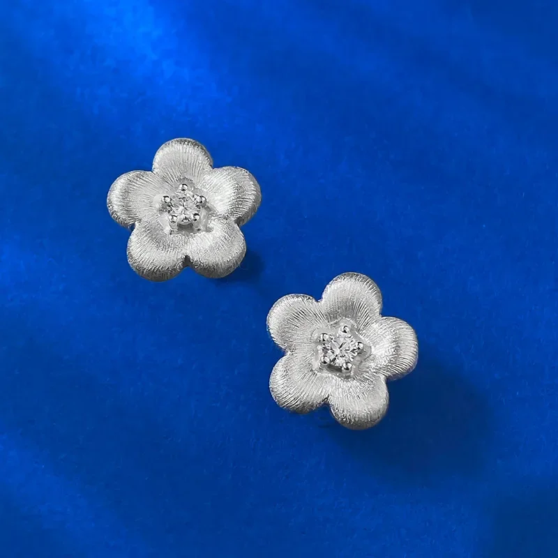 

New S925 silver new Chinese style China-Chic style Gufa brushed dot diamond small gold flower earrings earrings Jewelry