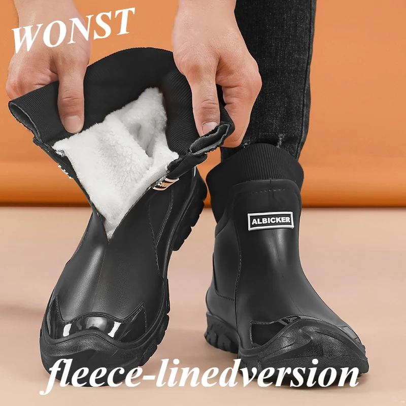 

Waterproof Cross-Border Men's Rain Shoes Fashionable Short Socks Thickened Warm Rubber Work Anti-Slip Fishing Kitchen Rain Boots