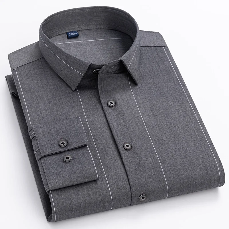 New in shirt Bamboo Fiber full shirts for men elastic Anti-wrinkle tops striped slim fit formal plain shirt soft office clothes