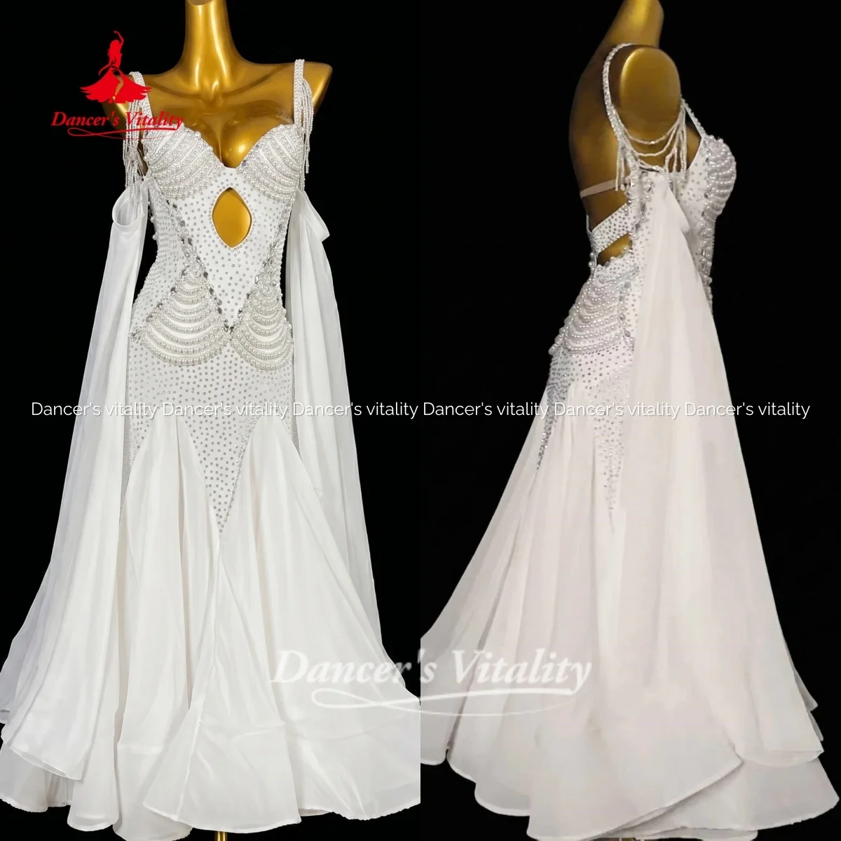 Ballroom Dancing Costume Customized Exquisite Pearl AB Stones Dress Tango Waltz Social Dance Performance Dress Dancer's Vitality