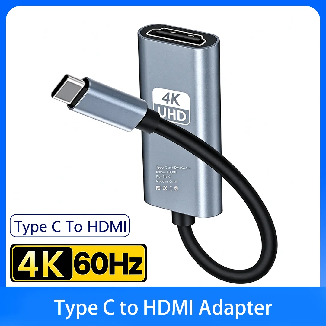 4K HD USB C to HDMI-compatible Cable Type C 3.1 Video Audio Screen Mirroring Adapter for MacBook Chrome Samsung Xiaomi Monitor
