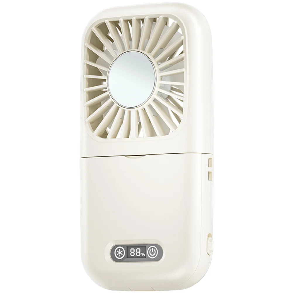 Neck-Worn Rechargeable Fan with Integrated Touch-Controlled LED Mirror and 5-Cooling Levels for Hands-Free Operation