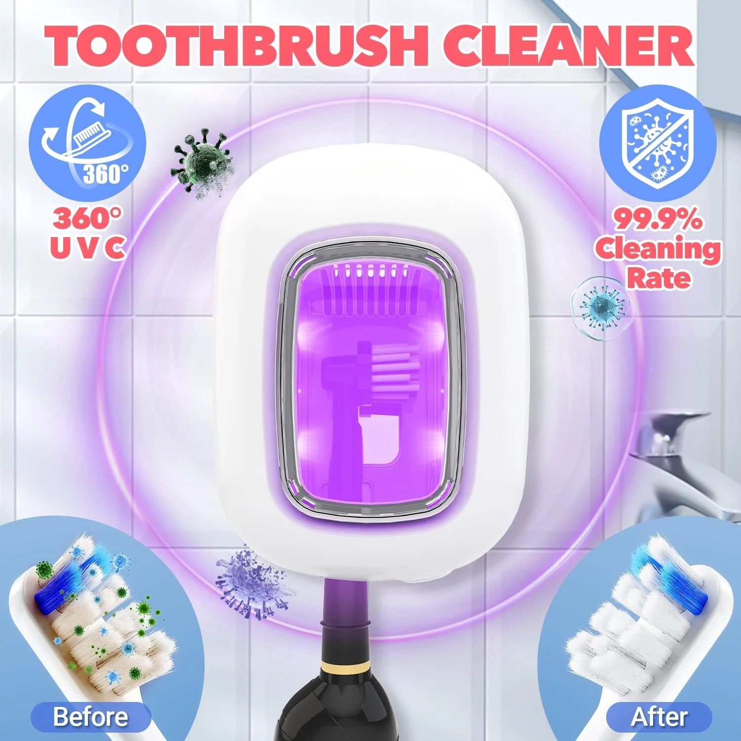 Toothbrush Sanitizer and Holder Wall Mounted Toothbrush Covers Holders for Bathrooms Rechargeable Toothbrush Travel Cleaner Case