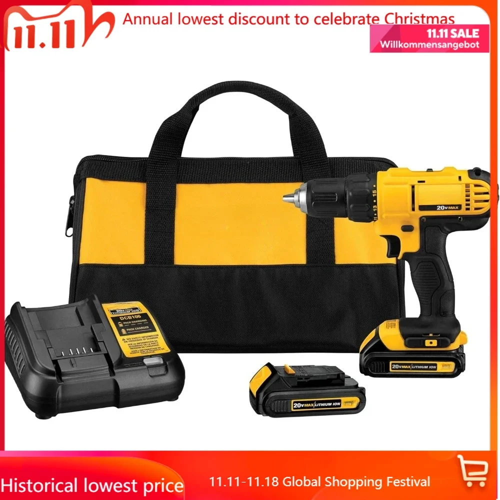 20V Max Cordless Drill/Driver Kit, Includes 2 Batteries and Charger (DCD771C2) waterproof case garage storage tool box organizer