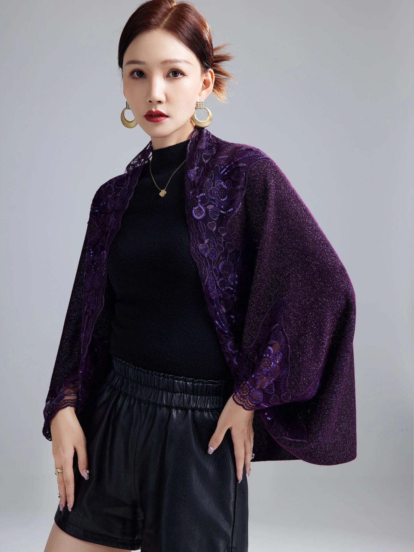 ele-purple-embroidered-awl-for-mommy's-outerwear-high-end-stitched-dr-coat-cowl-ne-wrap-winter-warmth