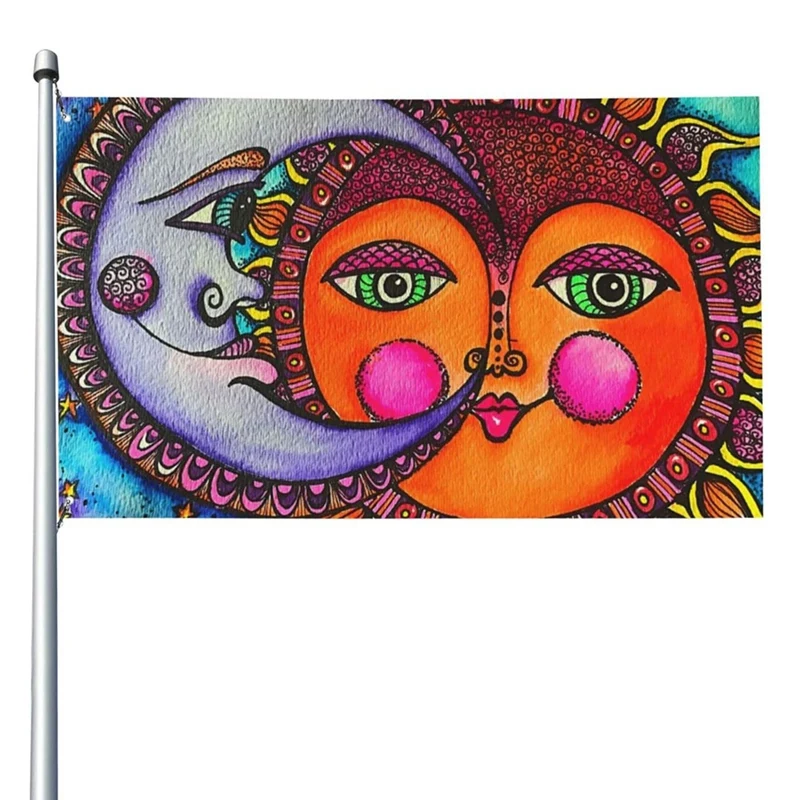 Outdoor Flag Sun And Moon Celestial Hippie Art Flag Garden Flag For Outdoor, Lawn, Porch, Balcony.