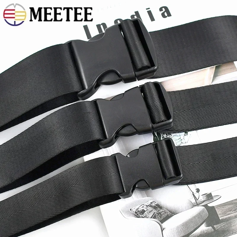 2/5Sets Ribbon Strap Fastener Buckle 20-50mm Release Plastic Buckle+Black Nylon Webbing Backpack Tape Adjust Clip Closure Clasp