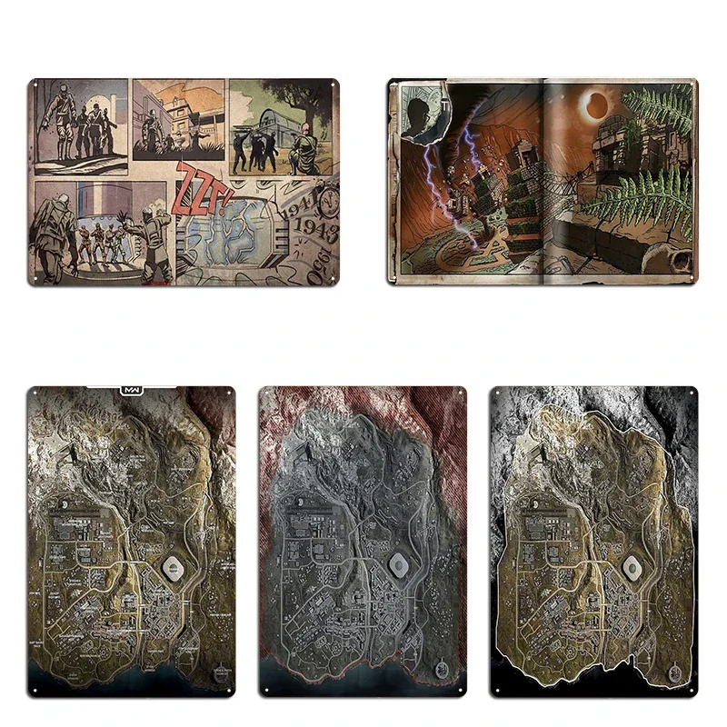 COD Zombies Kino Der Toten Loading Screen Shangri la Verdansk Map Caldera Map Metal Create Painting Plaques Tin Sign Poster