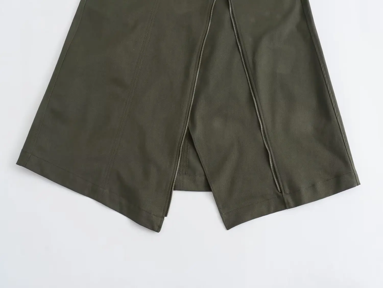 Dave&Di Fashion Blogger Retro Asymmetric Split Skirt With High Waist Military Green Casual Zipper Midi Skirt Women