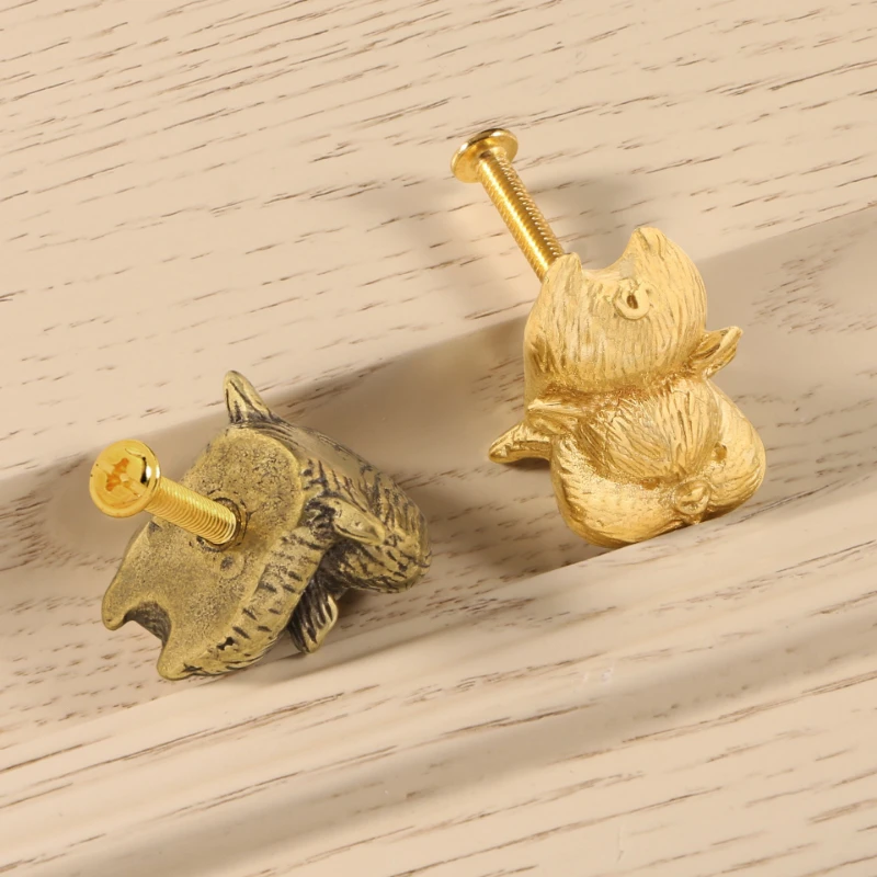 Golden Piggy Furnitue Handle and Knob Full Brass Wardrobe Knobs Single Hole Animal Drawer Cupboard Door Handles Kitchen Pulls