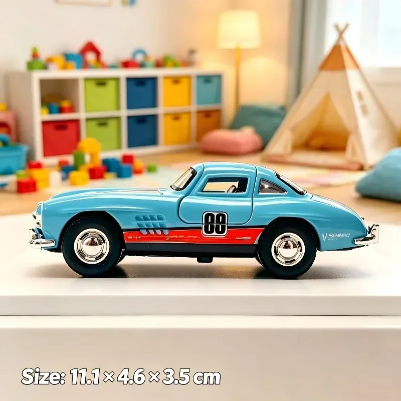 Gullwing Alloy Diecast Car Model, Pull Back Racing Toy, Open Gullwing Doors, Gulf Livery, Static Display Model, Tabletop Display