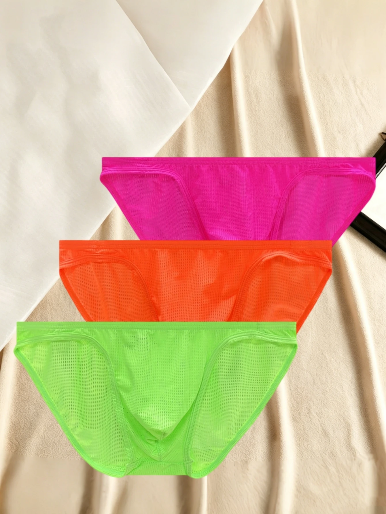 Men's Solid Color Fluorescent Triangle Underwear Breathable Mesh High-Waist Comfortable Daily Underwear Simple Design