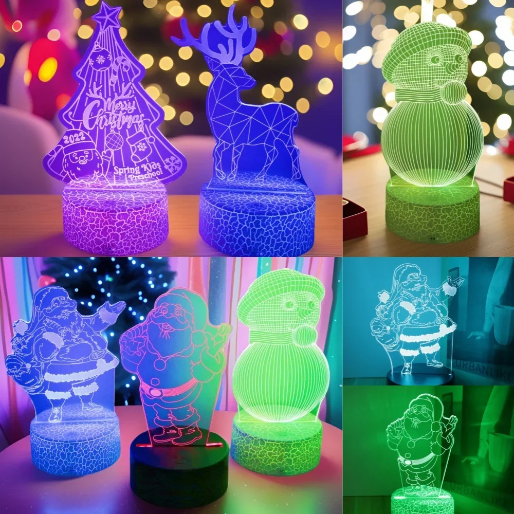 LED Night Light 3D Lamps Illusion Stitch Xmas Tree Santa Claus Snowmen Child Nightlight Home Decor Lamp Kids Toy Christmas Gifts