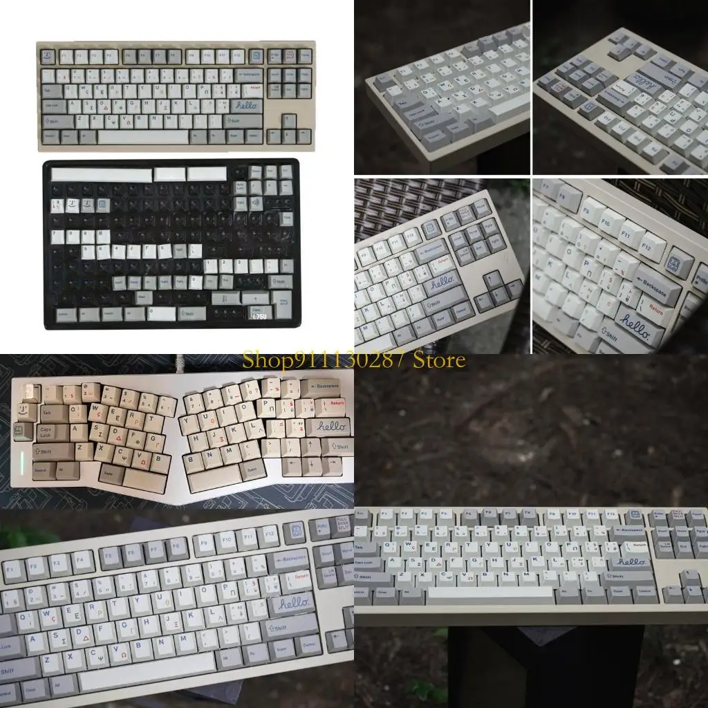 

J1HC PBT Keycaps 142Keys Retro Грек серого цвета краситель