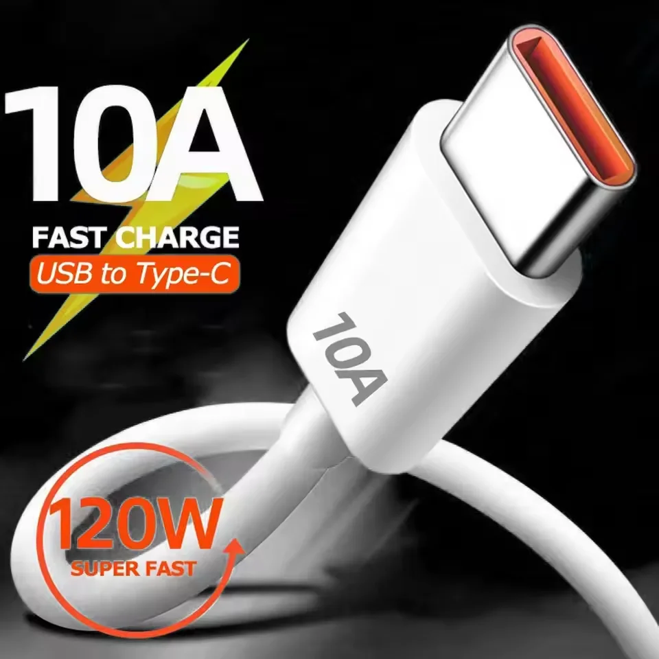 120W USB To Type C Super Fast Charge Cable 10A Mobile Phone USB-C Chargers Data Cord For Xiaomi Samsung Huawei Quick Charge Wire