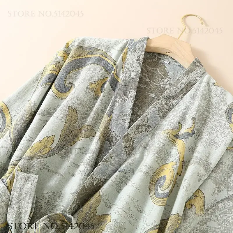 

Мужской халат с цветочным принтом, домашняя одежда, хлопковый халат, кимоно, юката, свободная повседневная мужская одежда для сна, весенне-осенняя ночная рубашка, пижама